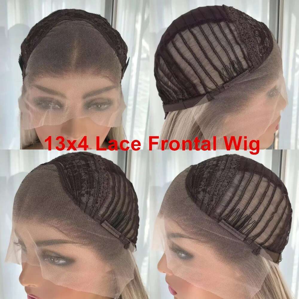 Front Highlight Layered Straight Synthetic Lace Wigs For Women Blonde Mix Brown Colored Wig Pre Plucked