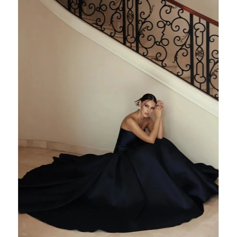 Indie Saudi Elegant Black Prom Gown Women Strapless ALine Party Evening Dress Floor Length Special Occasion Gowns customized 250106