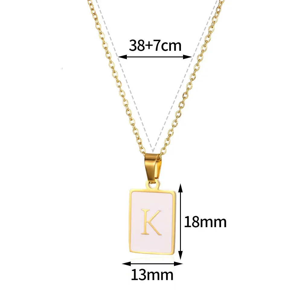 Unisex Metal Geometry Punk Gothic Party Jewelry Vintage Gifts Stainless Steel Square Shell 26letter Simple Pendant Necklace 1pc 250109