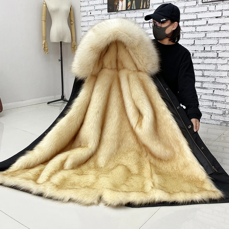 HANZANGL Fur Coat Mens Plus Size Winter Thick Parkas Hooded Jackets Liner Detachable Men Long Overcoat M5XL 250107
