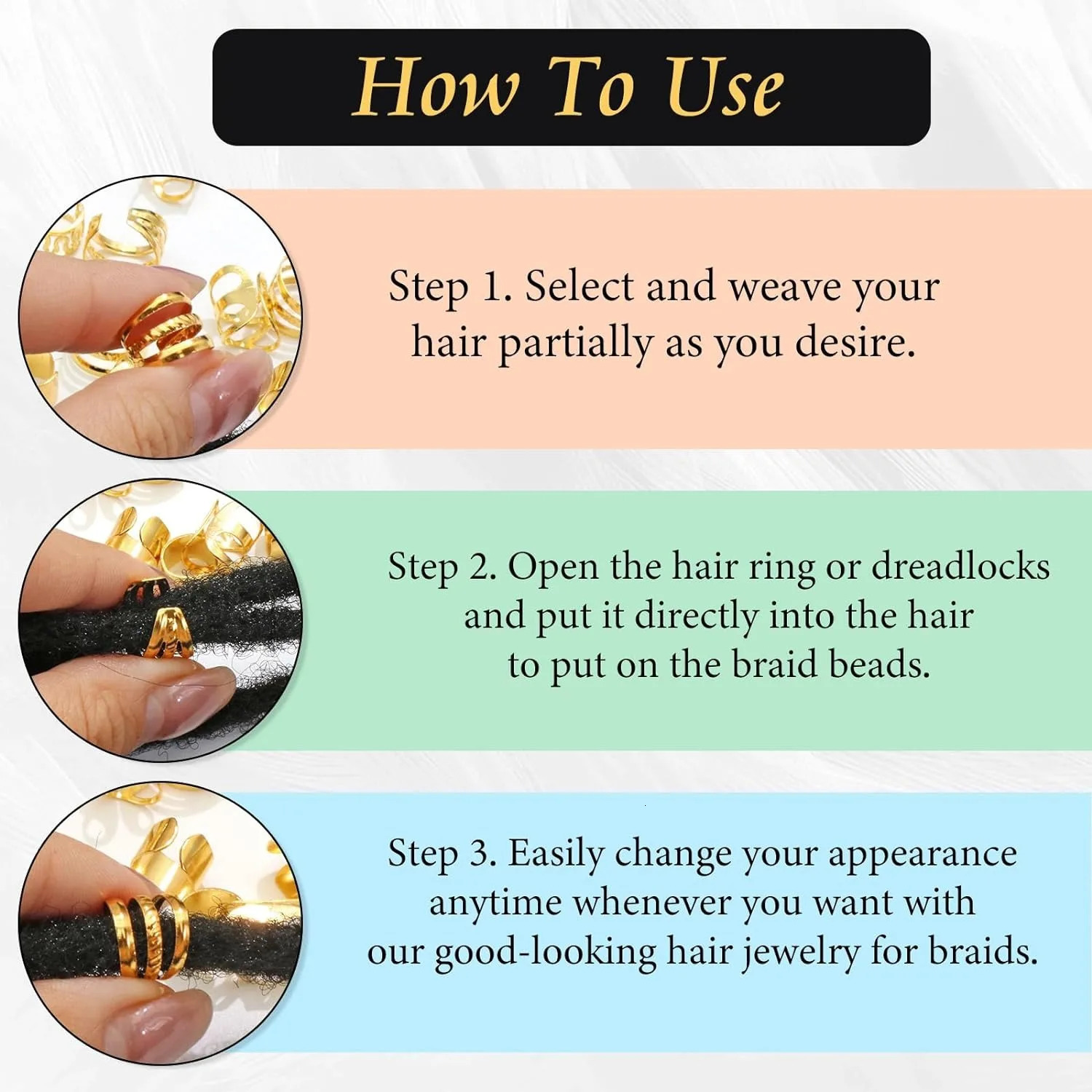 40PCS Hair Jewelry for Braids Gold Cuffs Multi Style Rings Adjustable Beads Braid Loc Dreadlock Accessories 241228