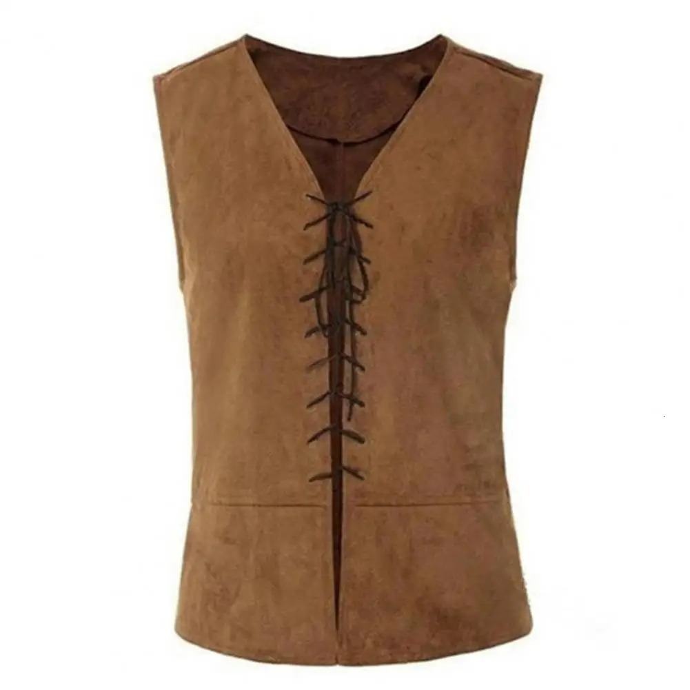 Vintage Men Pirate Vest Medieval Lace Up Sleeveless Cosplay Performance Hallowen Party Role Play Tank Top 250107