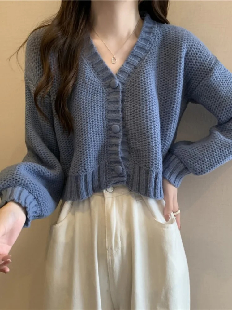 EVNISI Women Slim Sweater Cardigan V-Neck Button Up Casual Solid Knitting Sweater Coat Sweet For Women Cardigan Coat Autumn 250106