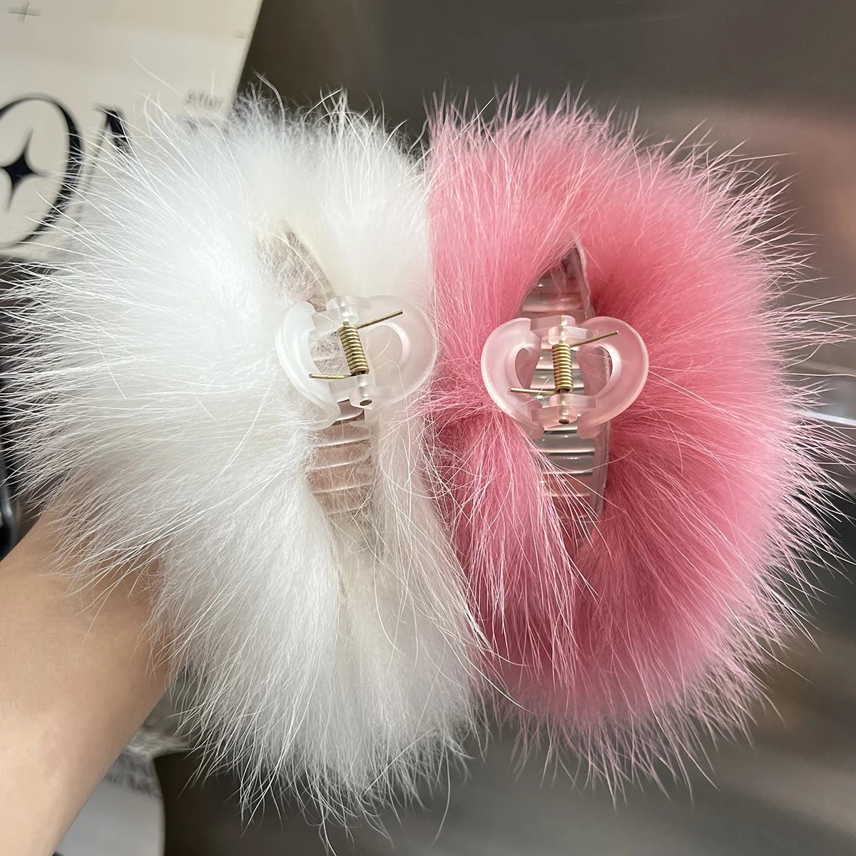 Real Raccoon Fur Hair Clips Headdress Cute Hair Accessories for Women Claw Clips Fashion Girls Hair Accessoreis 250103
