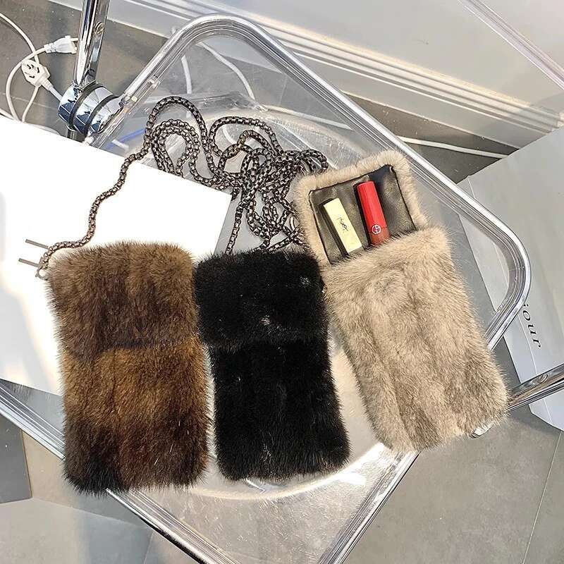 2024 Mink Fur Phone Women's Messenger Designer Bags Ladies Handbags Mini Shoulder Bag Hb5434