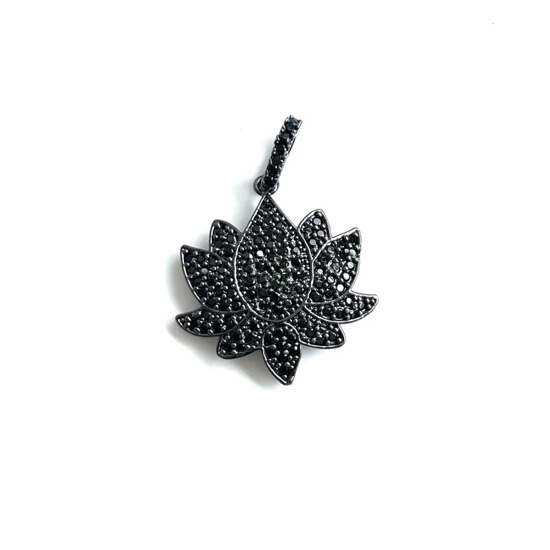 5Pcs Cubic Zirconia Pave Flower Lotus Charms Pendant for Jewelry Making Bracelet Necklace Accessories 250109