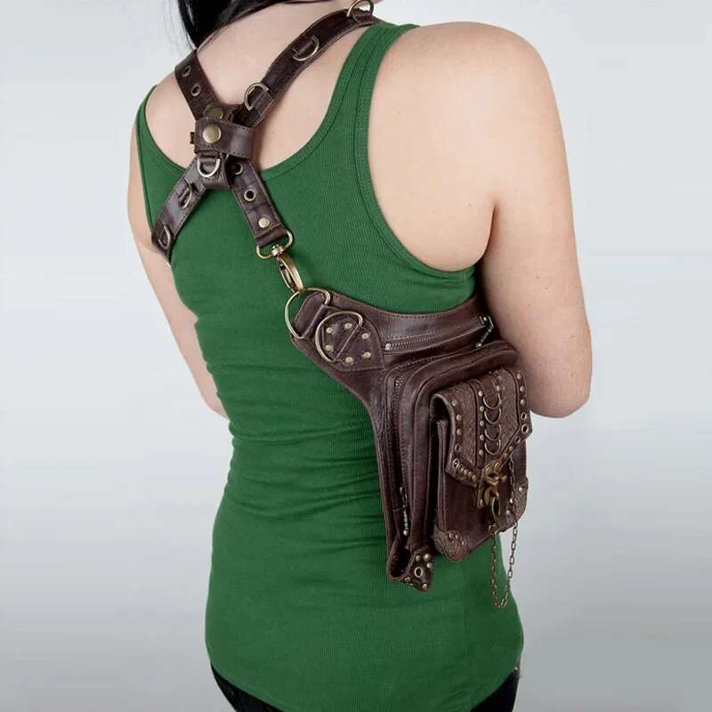 Fashion Trends Shoulder Waist Bags For Women Retro Punk PU Leather Outdoor Travel Fanny Pack Mobile Wallet Hanging Leg Bag Gift