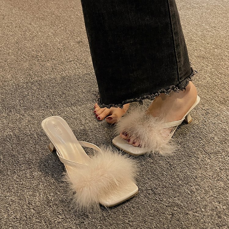 Women Slippers High Heel Sandals New Fashion Versatile Coarse Heel Flip-flops Triple Black Beige Purple Free shipping
