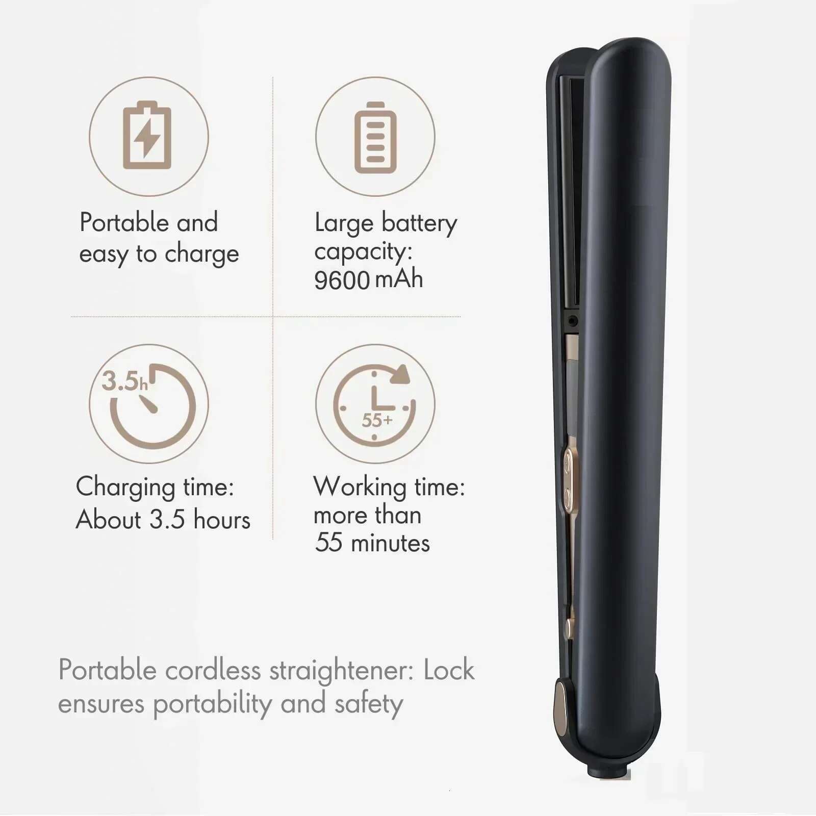 USB Type-C Cordless Hair Straightener Curler Wireless Design Portable Travel and Dorms Ideal for Students