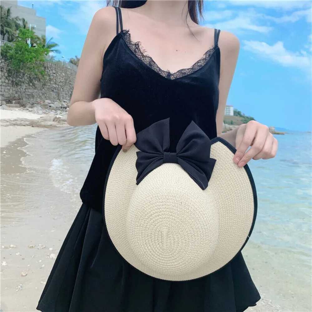 Elegant straw hat womens beach hat summer sun cushion wide brown folding bucket hat outdoor camping hiking sun hat X250109