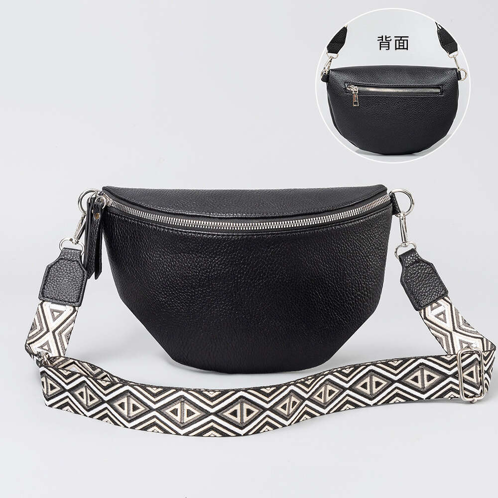 Leather Chest Crossbody Women's Large Capacity Pleated Waist Bag, Leisure Travel Zipper Small Backpack