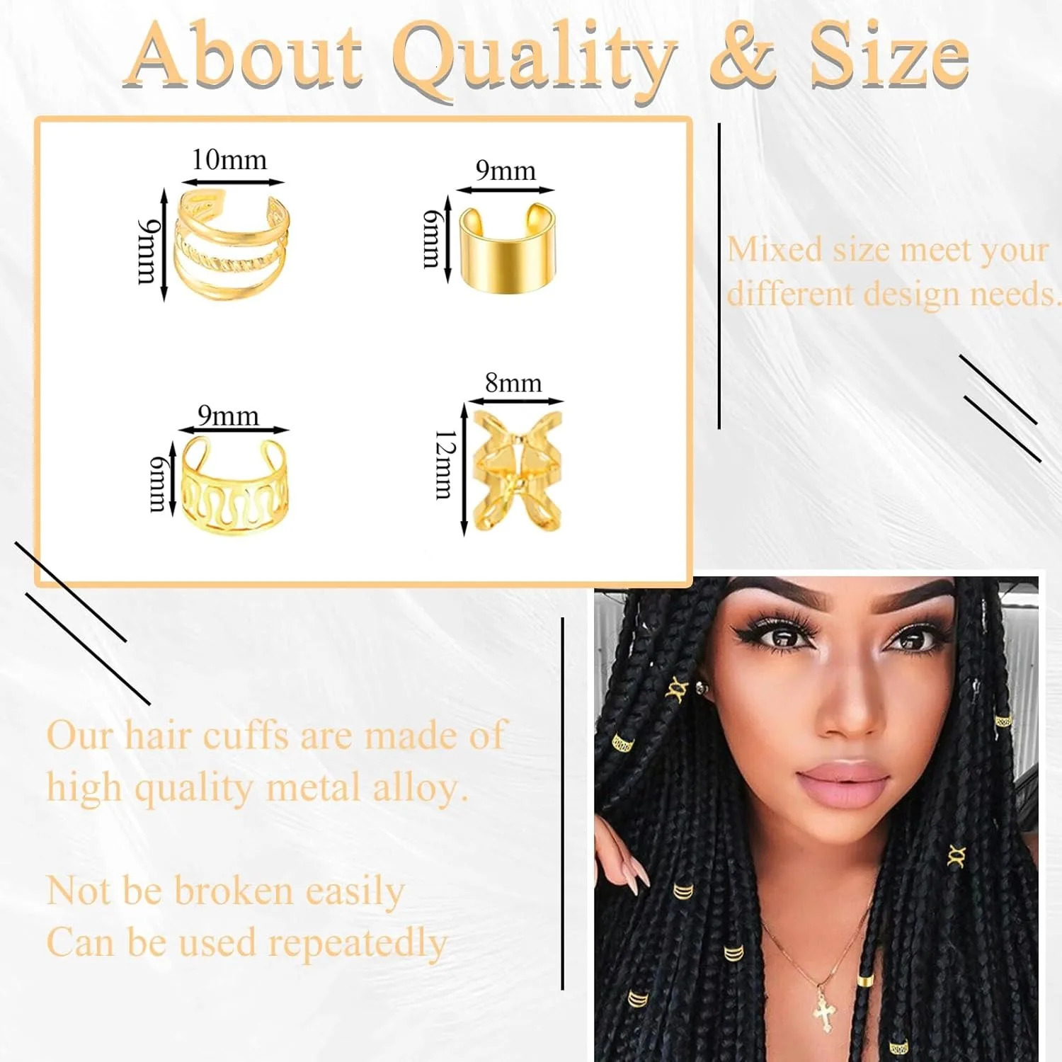 40PCS Hair Jewelry for Braids Gold Cuffs Multi Style Rings Adjustable Beads Braid Loc Dreadlock Accessories 241228