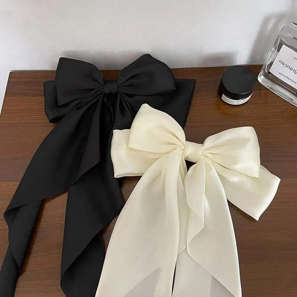 Women Large Bow Ribbon Hairpin Summer Chiffon Big Bowknot Stain Barrette Solid Color tail Clip Hair Accessories 241228