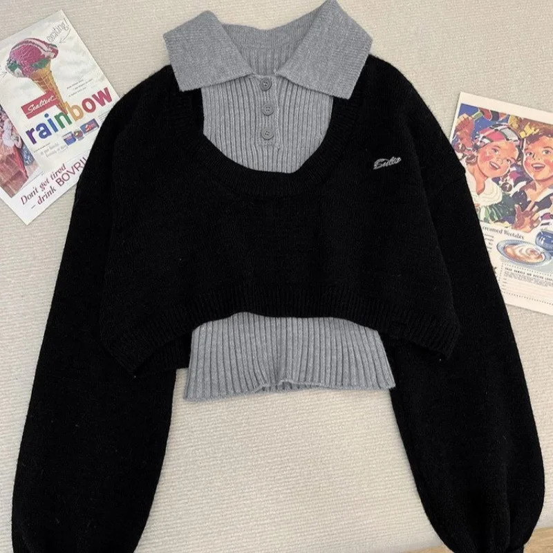 Korean Style Set American Retro Spicy Girl n Sense Short Knitted Sweater Womens Skirt Three Piece 250106