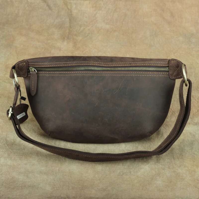 Crazy Horse Unisex Leather Waist Bag Men Chest Bags Vintage Fanny Packs Women Genuine Messenger Shoulder Bag