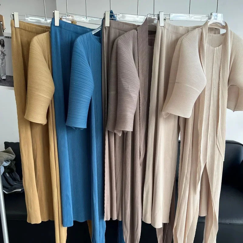 Miyake Pleated Solid Color Irregular Evening Dress Top and Pants Twopiece Set Personalized Fashion 250106