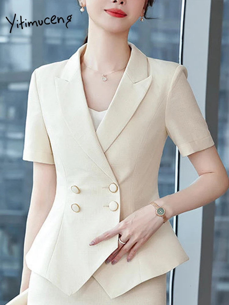 Yitimuceng Short Sleeved Professional Suit Spring Jacket Women Skirt Two piece Set Fashionable Temperament 250106