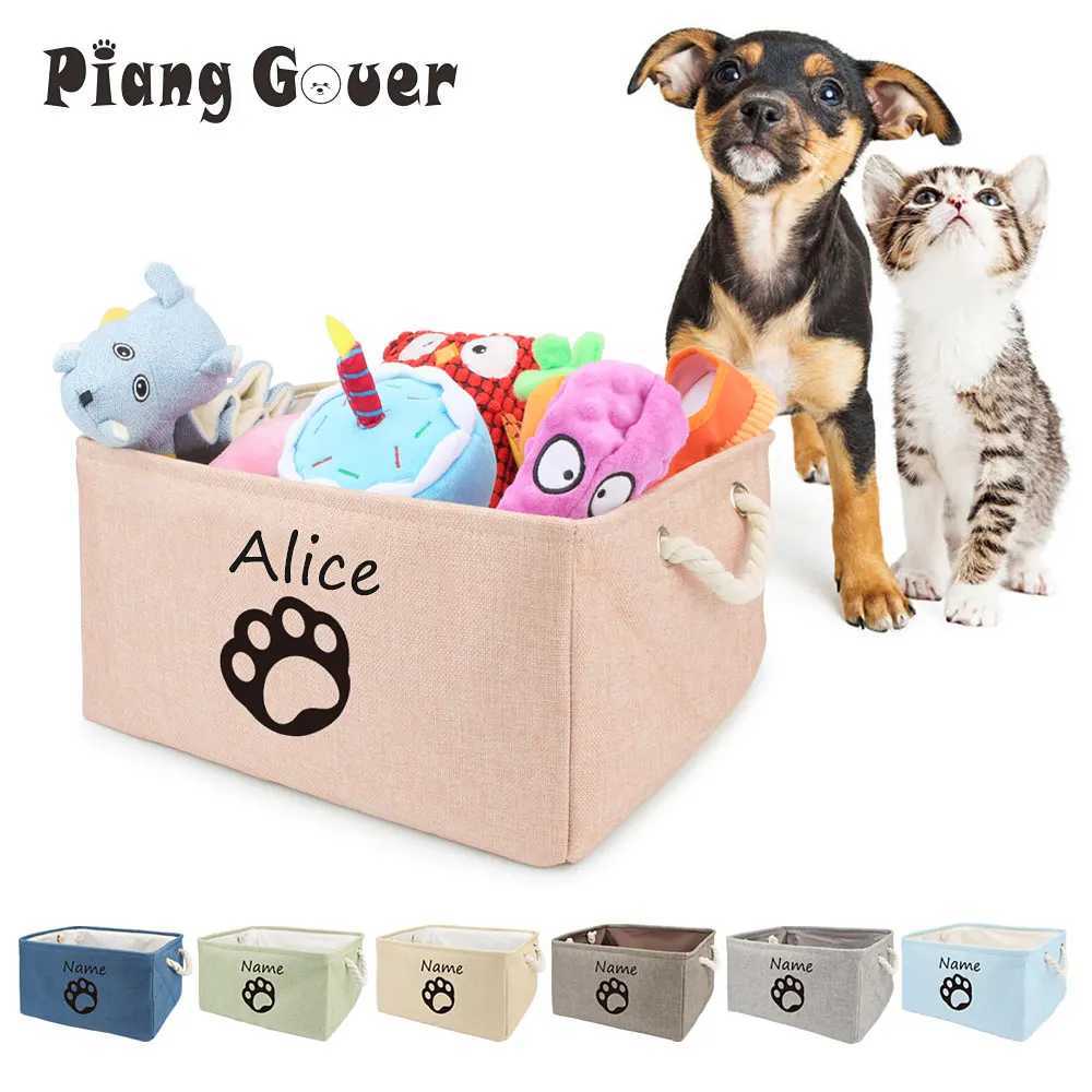 Personalized Cat Dog Toy Storage Basket Clothes Bin Pet Custom Name DIY Collapsible Box Free Print ID Pet AccessoriesXJ250109