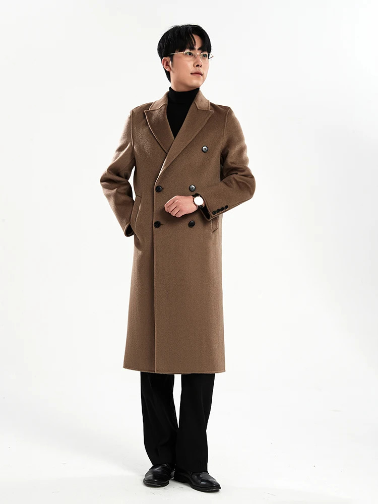 2024 DoubleBreasted 100 Pure Wool Woolen Coat Mens Clre Collar Long HighGrade Autumn and Winter Trench 250106