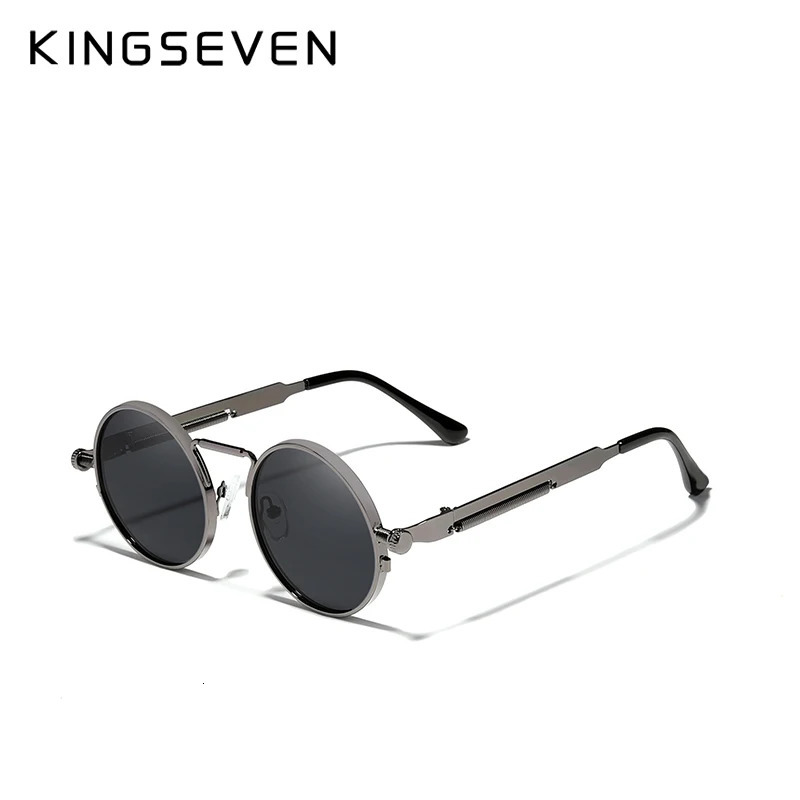 KINGSEVEN High Quality Gothic Steampunk Sunglasses Polarized Men Women ner Vintage Round Metal Frame Sun Glasses 250109