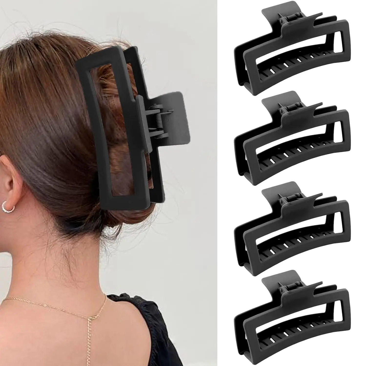 5 Inche Black Extra Large Claw Clips for Thick Hair and Long Hair 4 Pack Xl Jumbo Claw clips Oversized Matte Non-slip Rectangl 250103