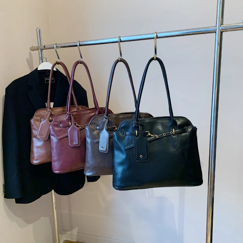 PU Zipper 2024 High Quality Shoulder Solid Color Simple Fashion Tote Bag Soft Versatile Commuter Western Style Handbag