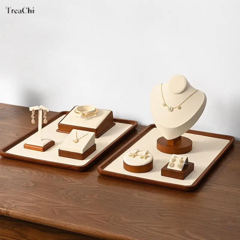 Wooden Jewelry Display Props Counter Exquisite Beaded Jade Jewelry Display Set Storage Props 250106