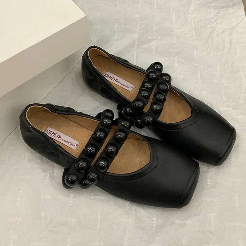 Rivet Designer Mary Jane Flat Retro Shallow Comfort Fashion Dress Shoe New Square Toe Soft Soled Brand Ballet Shoes