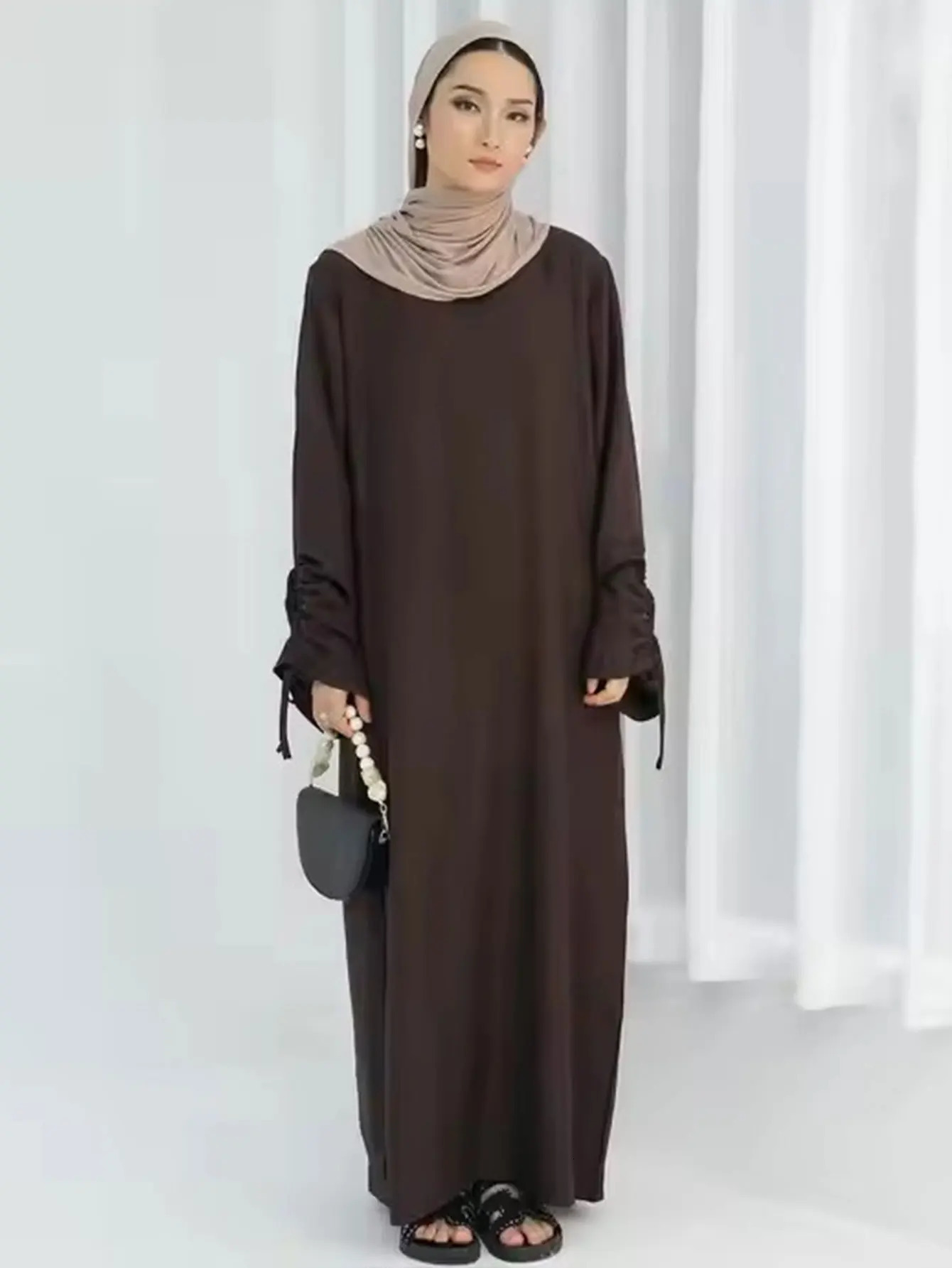 Eid Islamic Modest Dress for Women Abaya Laceup Sleeve Morocco Casual Ramadan Vestidos Prayer Kaftan Dubai Muslim Long Robe 250106