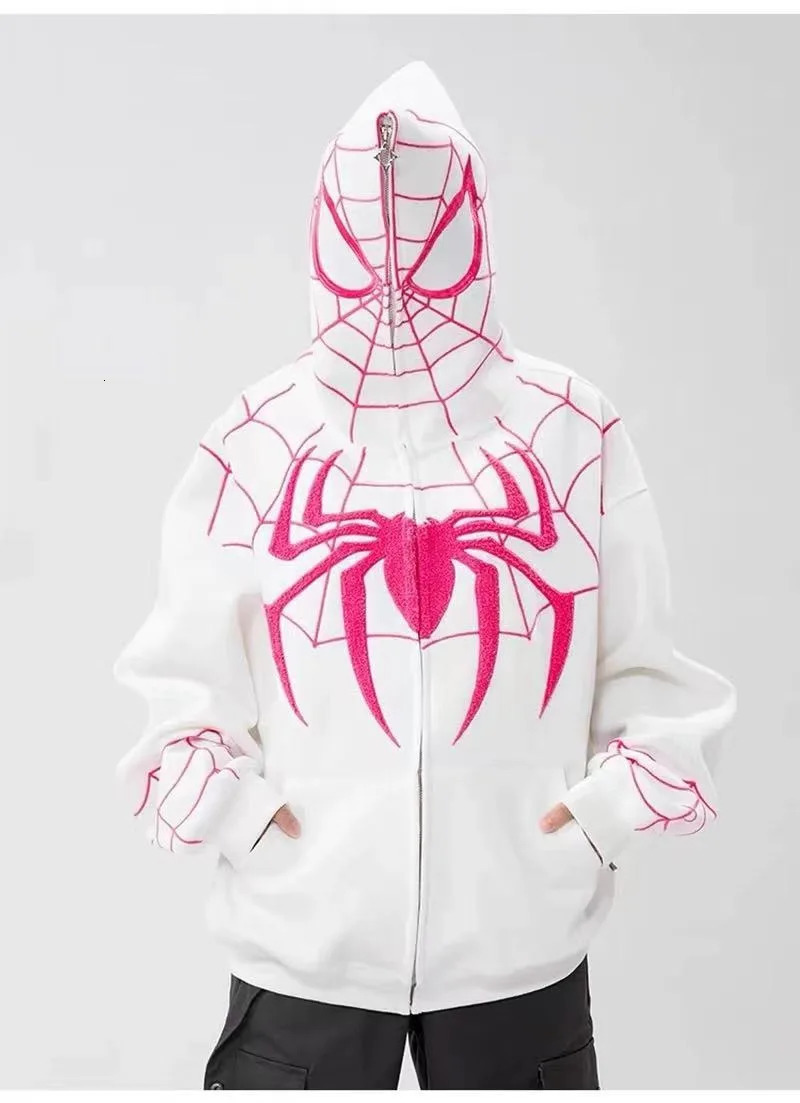 Gothic Y2k Anime Embroidered Zipper Spider Hoodie Mens Sportswear Harajuku Oversized Hip Hop Long Sleeve Hoodie Mens 250109