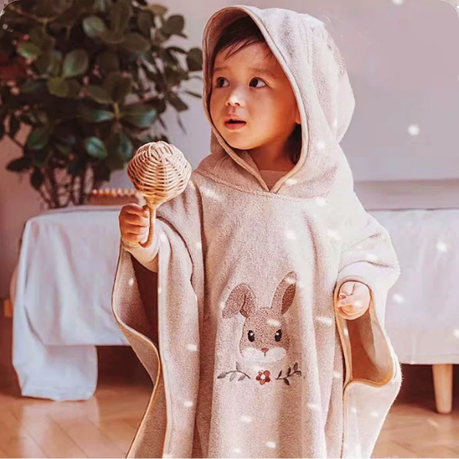 Baby Bath Towel Hooded Soft Coral Velvet Child Bathrobe Cute Cartoon Animal Warm Toddler Sleeping Swaddle Wrap Blanket 241230