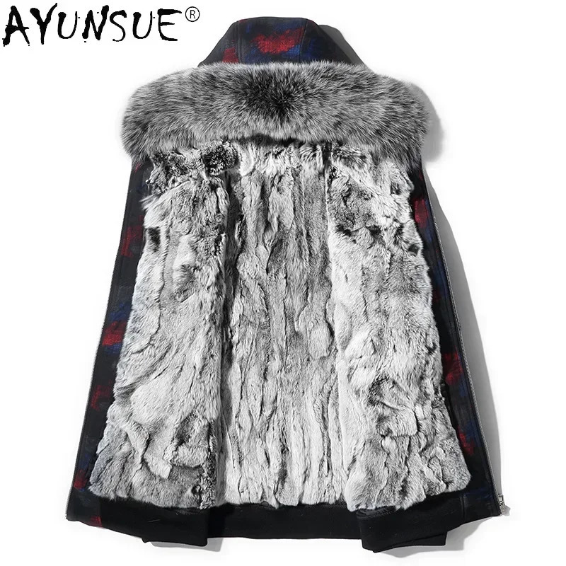 AYUNSUE Real Fur Parka Men Clothing Autumn Winter Detachable Rex Rabbit Liner Coat Hooded Jackets Collar 250107