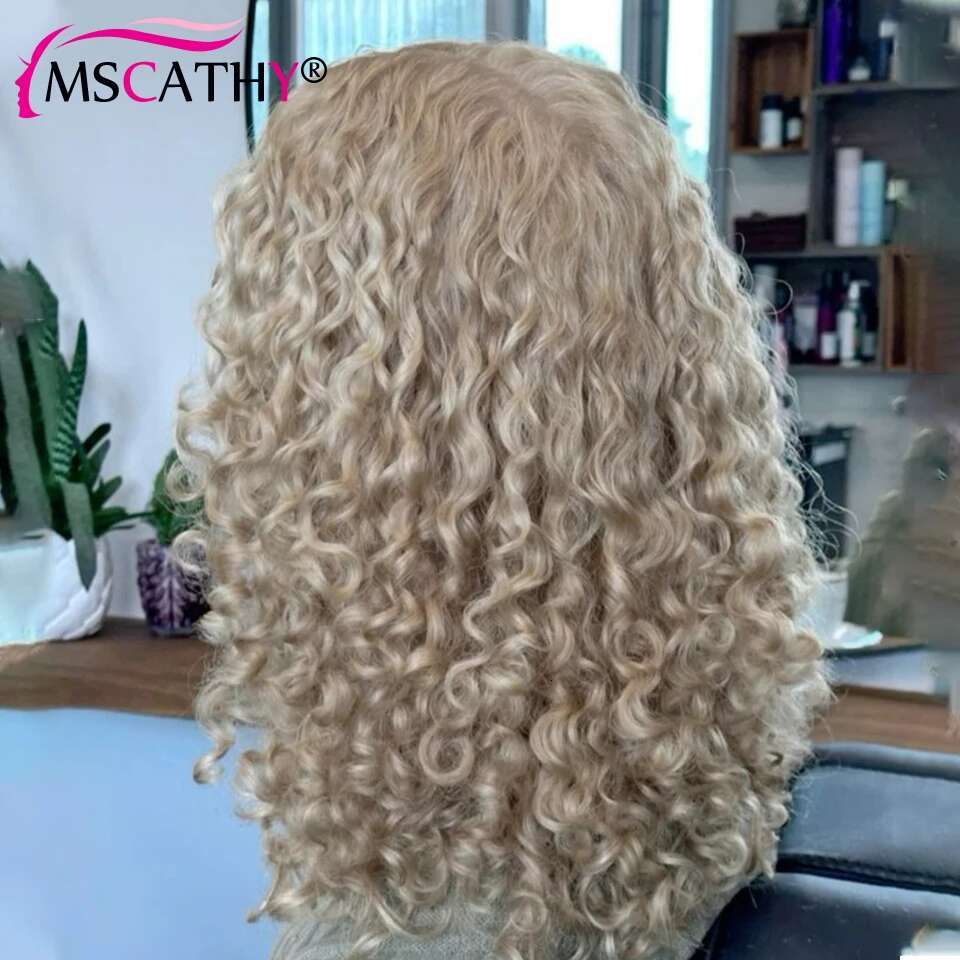 250% Glueless Ash Blonde Colored Human Hair For Women 13x4 13x6 Afro Kinky Curly Transparent Lace Frontal Wigs