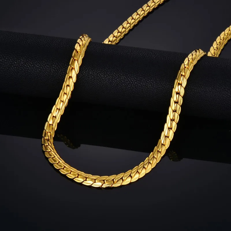 18K Gold Silver Plated Stainless Steel Long 35mm 6MM Flexible Flat Snake Chain Necklace for Women and Men Drop 250109