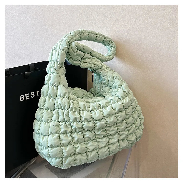 Women Fashion Crossbody Bag Large Capacity Puffy Nylon Casual Handbag Lightweight Quilted Padded Double Zipper Hobo Shoulder Bag 250106