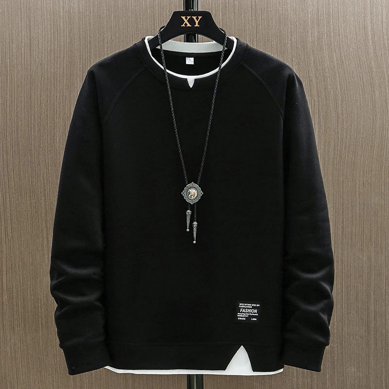 Mens Casual Sweatshirts Harajuku Solid Color Fashion Two Pieces ONeck Sweatshirt Hoodies Hip Hop Male Streetwear 250106