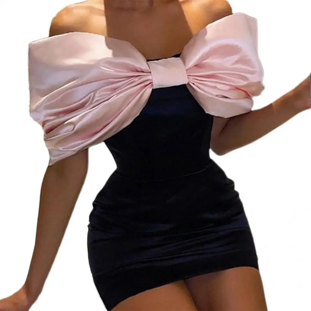 Ladies Dress Bow Knot Clothing Tight Hip Sexy Casual Ladies Dress Mini Dress for Birthday 250109