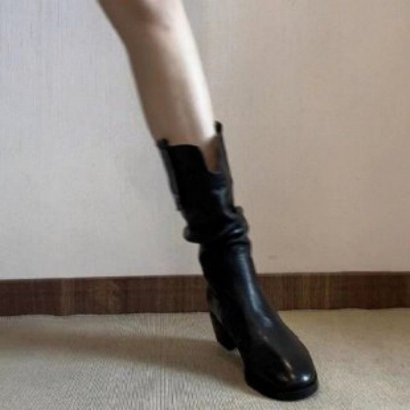 Retro Western Cowboy Boots Autumn/Winter New Round Head Thick Heel Stacked Boots Long Leg Knight Boots British Style Boots