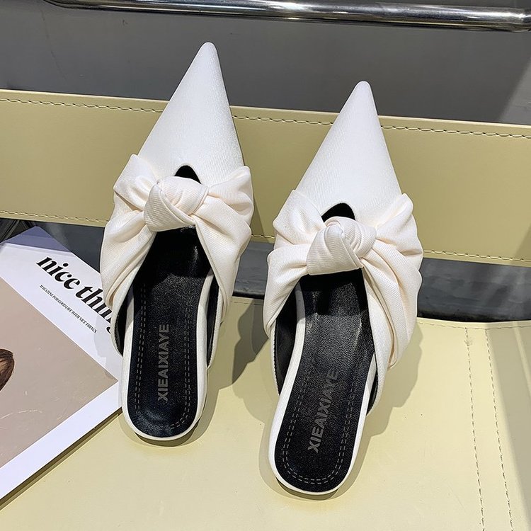 Women Slippers Fashion Bow Design Pointed Toe Trendy hot Versatile Triple Black Beige Purple Free shipping