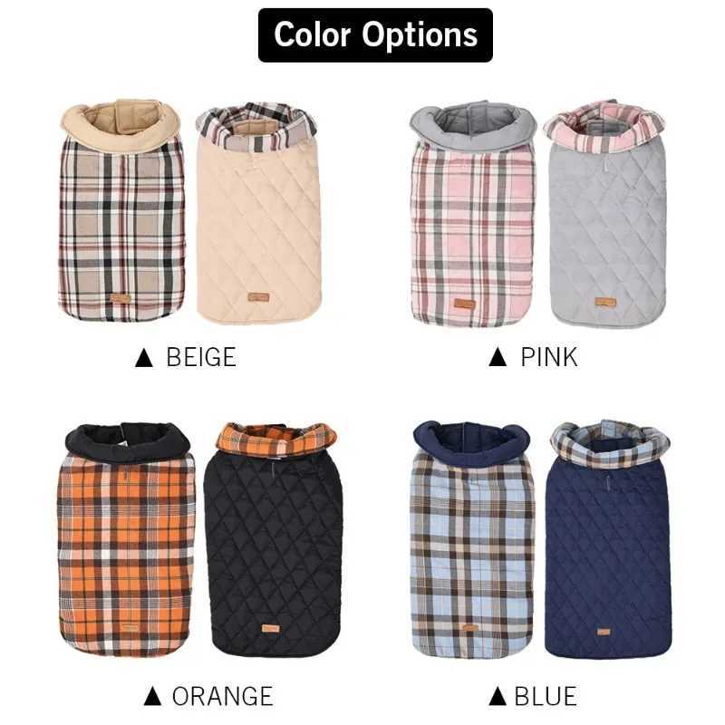 New Reversible Dog Jacket Winter Waterproof Nylon Warm Large Dog Clothes Lattice Cozy Dog Coat French Bulldog Labrador CostumeXJ250109