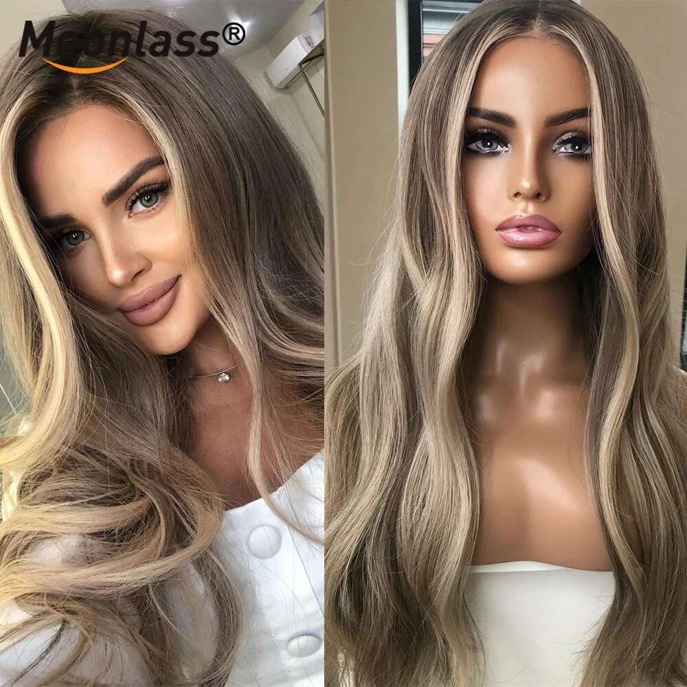 Moonlass Highlight Brown Body Wave 100% Real Human Wig 13x6 Lace Front Remy 210% Density Salon Hair Coloring Wigs