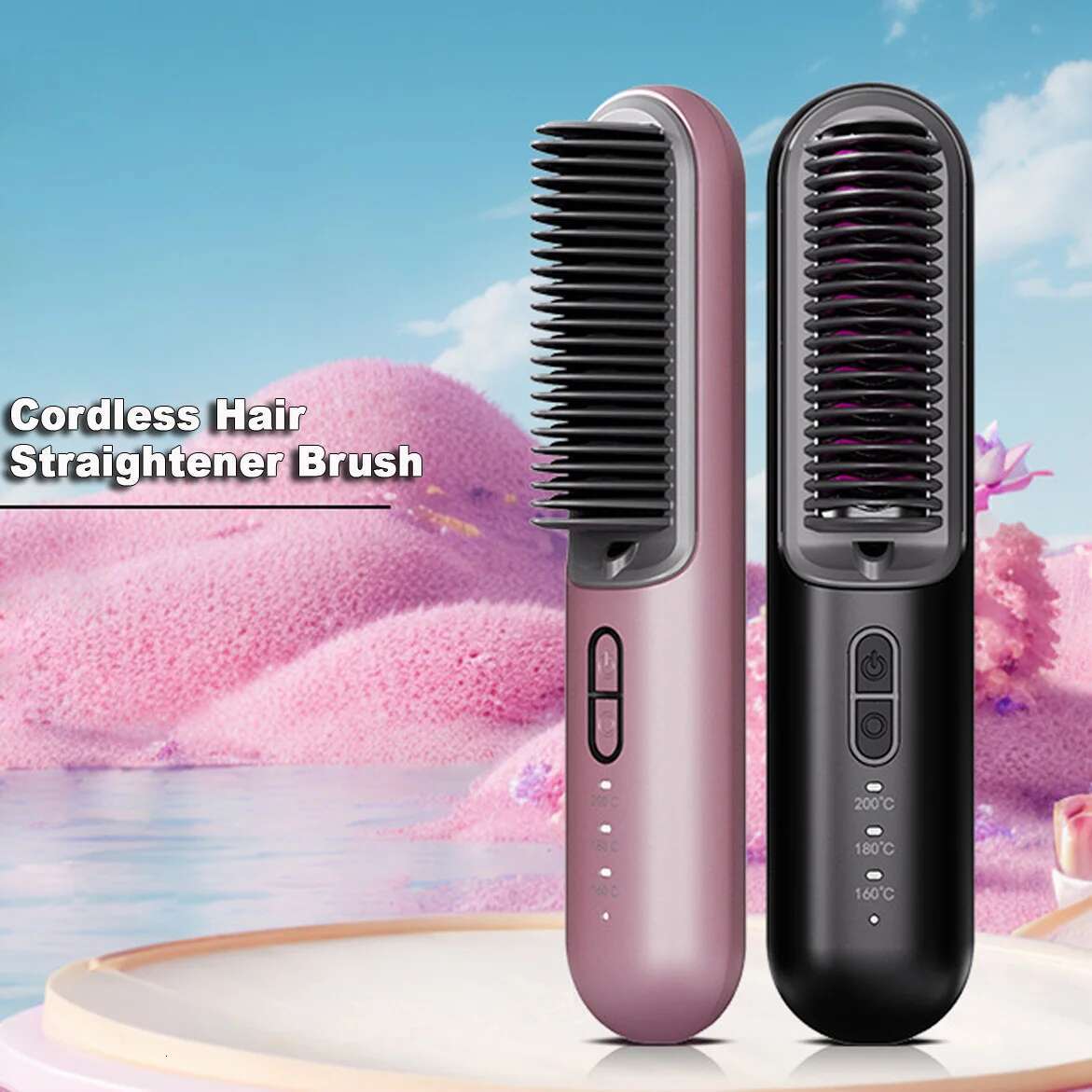 Mini Portable Rechargeable Cordless Beard Hair Straightener Brush Ceramic Heating Straightening Comb Anti Scalding Styg Tools
