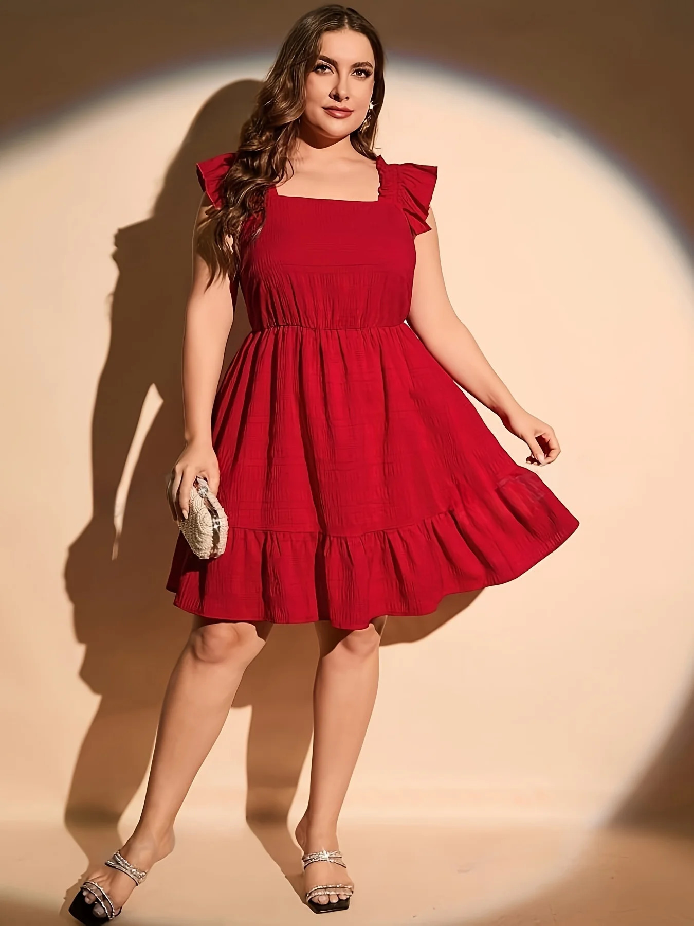 Plus Size Summer Women Elegant Dress Casual Vacation Vintage Solid Square Collar Ruffle Dresses 250106