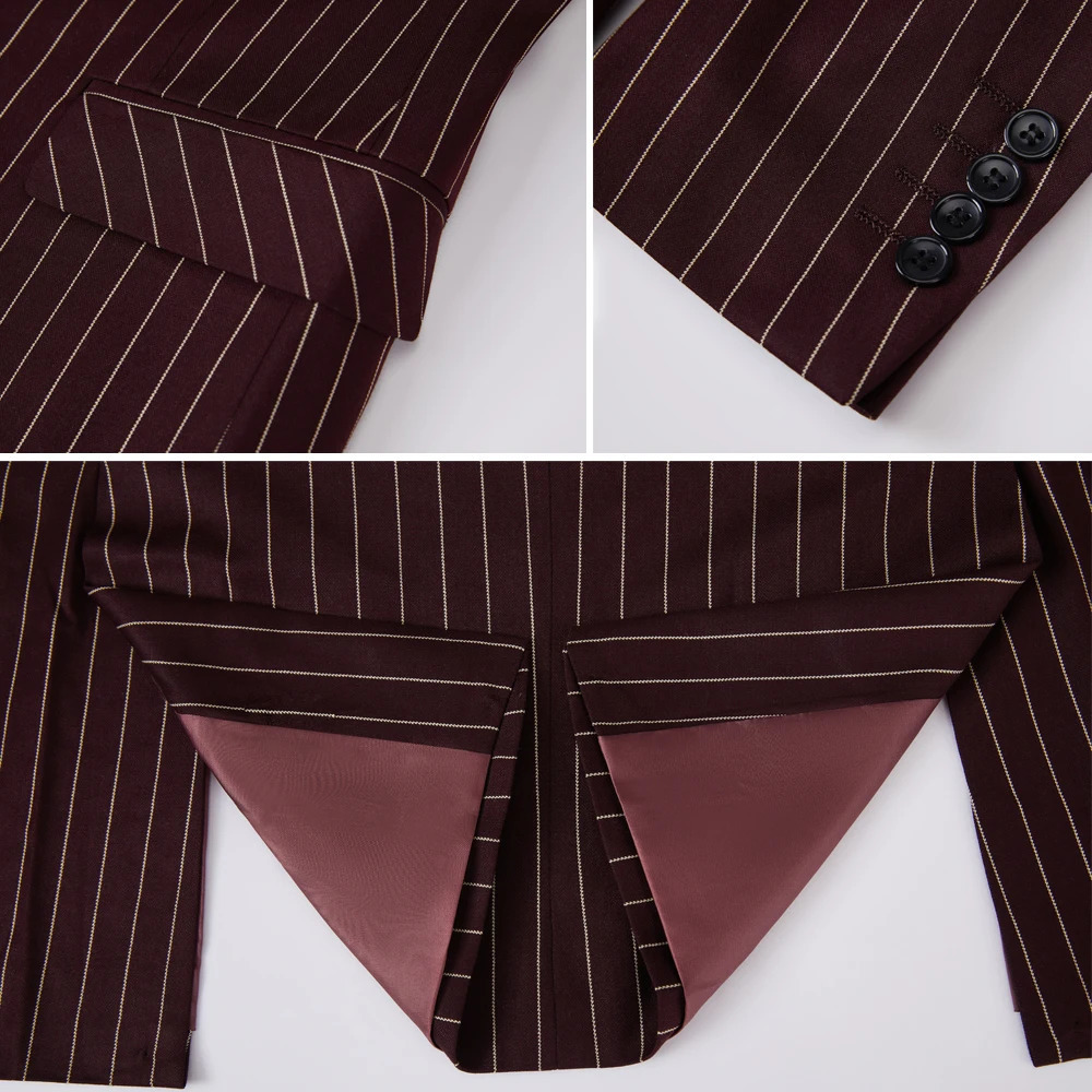 Mens Suits 2 Pieces Vintage Double Breasted Suit Black Red Stripe Terno Slim Fit Large Lapels Wedding Groom Tuxedo Tailcoat Men 250102
