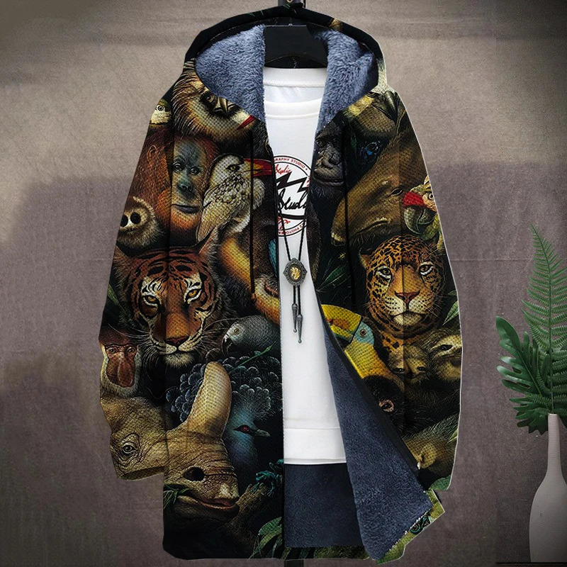 MenS Art Cat Graphic Winter Coat Print Pattern Knitted Sweater Cardigan Zipper Hooded With Thick Fleece For Youth 250107