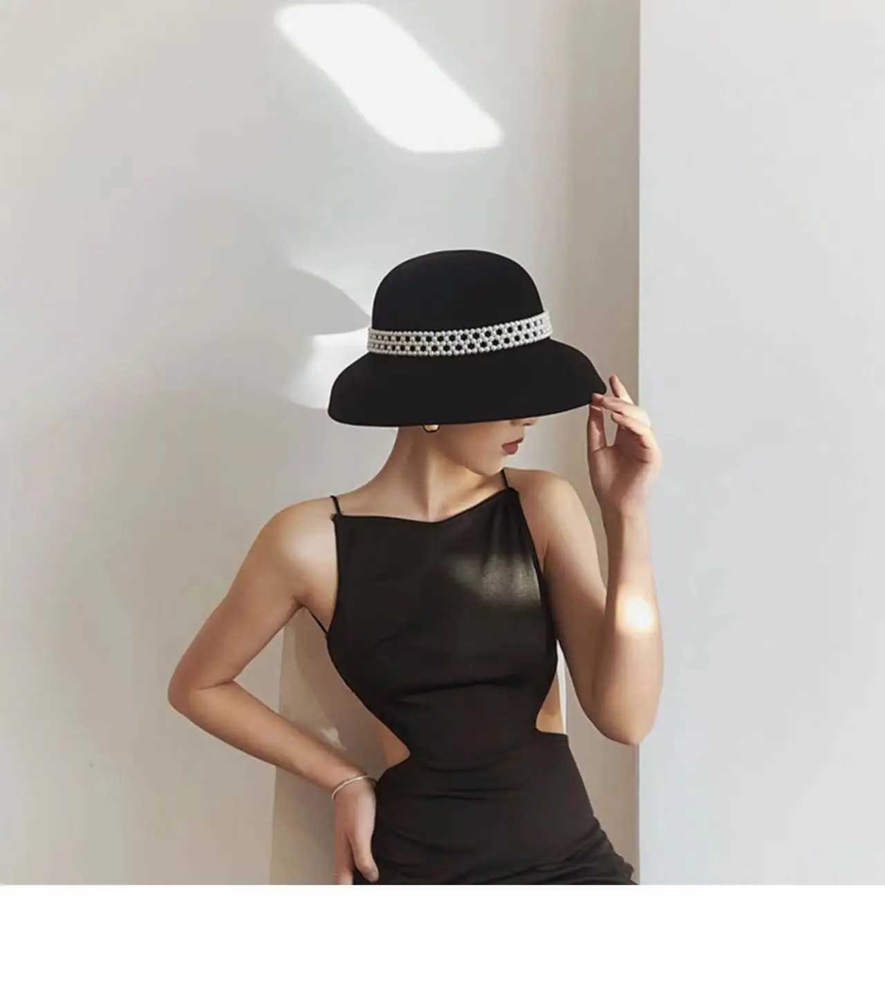Autumn and Winter 100% Wool Hat Bell Hat Warm French Elegant Retro Hepburn Autumn and Winter Celebrity Pearl Cotton Felt Bucket Hat X250109
