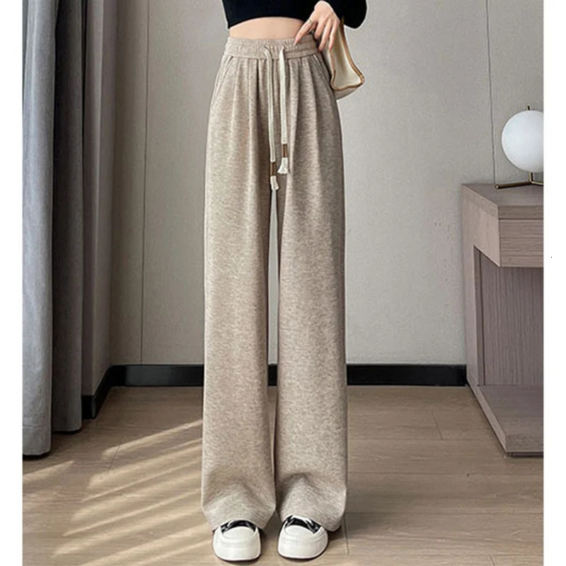 Autumn Women Classic Versatile Daily High Waisted Long Pants Lady Fashion Solid Cotton Elastic Wide Leg Straight Trousers 250108