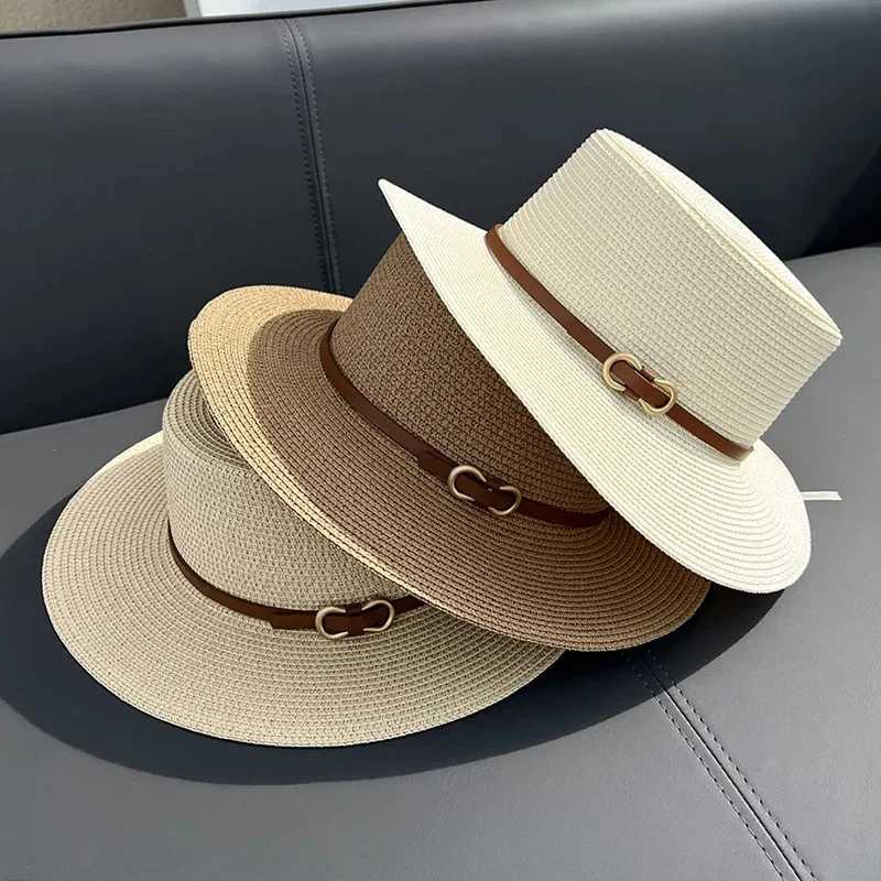2024 Simple Straw Hat Summer Bun Beach Hat Fem Casual Panama Hat Womens Brand Wenping Brim Bow Knot Straw Hat Girls Sun Hat X250109