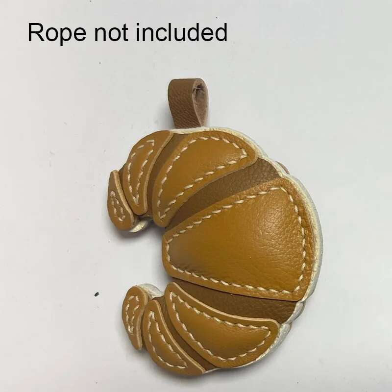 Handmade Leather Sheepskin Croissant Charm Keychain Girls Mobile Phone Shell Pendant Gift Bag Decoration Accessories