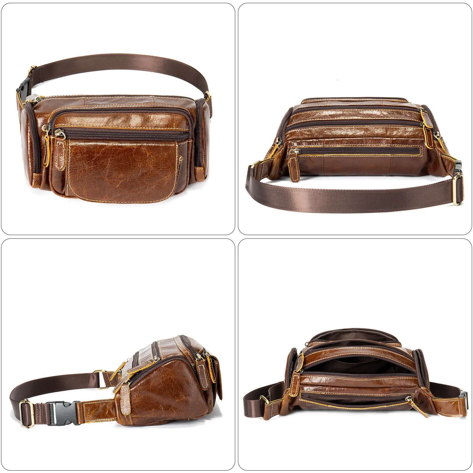 Leather Retro Large-Capacity Outdoor First Layer Cowhide Men's Fanny Pack, Shoulder Messenger Bag